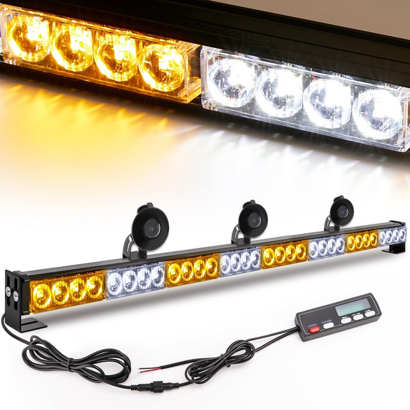 LE-JX Emergency Light Bar 36 Inch 16 Flash Modes 32 Led Emergency Strobe Lights Traffic Advisor Directional Flashing Safety Light Bar with Led Display Screen Controller(35.5 Inch, Yellow/White) - Image 1